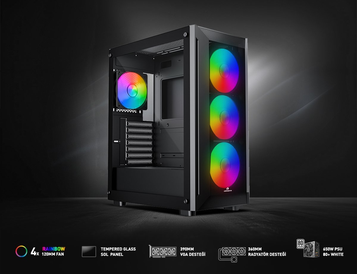 GAMEBOOSTER RAIDER E651B 650W 80+ Siyah Mesh Panel Full Tower E-ATX Kasa