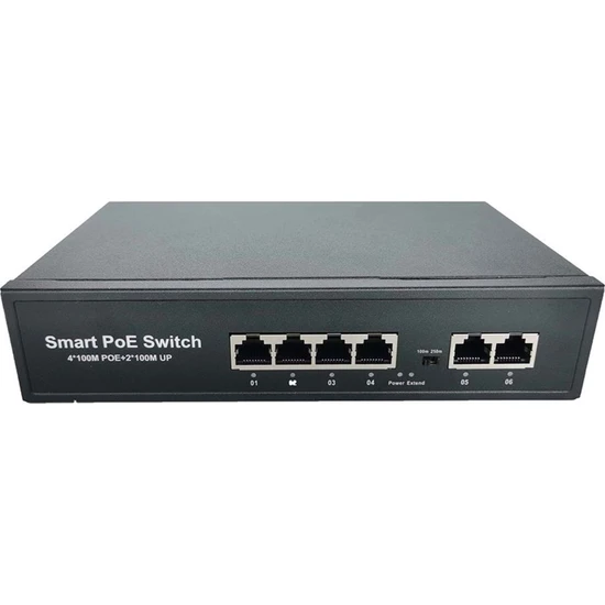 ODS ODS-4P2U 4 Port 10/100 Yönetilemez 2 Port 10/100 Uplink 4 Port Poe 65W 250 mETRE Poe Gönderim Switch