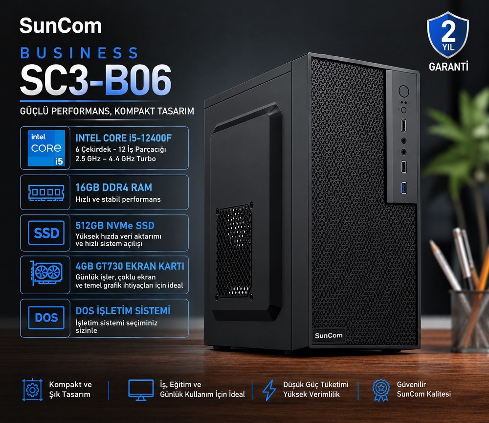 SUNCOM Business SC3-B06 i5-12400F 16GB 512GB SSD 4gb GT730 DOS Masaüstü PC ürün görseli