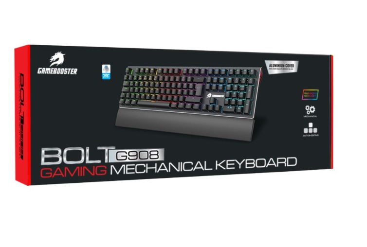 GAMEBOOSTER GB-G908B Q USB Bolt Rainbow Aydınlatmalı Siyah Blue Switch Mekanik Bileklikli