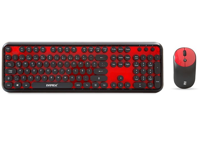 EVEREST ROUND KM-6282 Q Türkçe Kablosuz Multimedya Siyah/Kırmızı Klavye+ Mouse