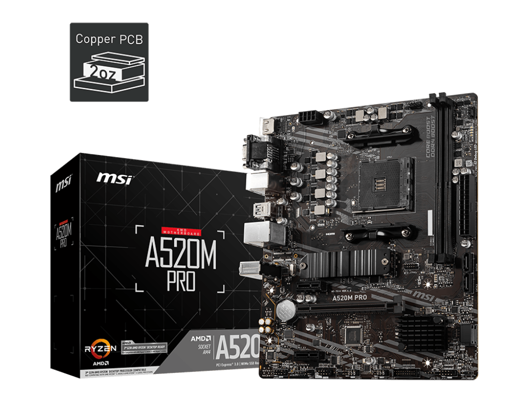 MSI. A520M-A PRO A520 DDR4 (Vga Yok) GLan mATX DVI HDMI M.2 USB3.2 AM4 AMD Anakart (SI)