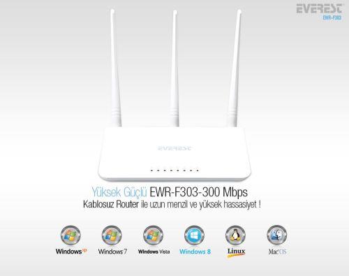 EVEREST EWR-F303 4 Port 300mbps 3xAnten Kablosuz Router
