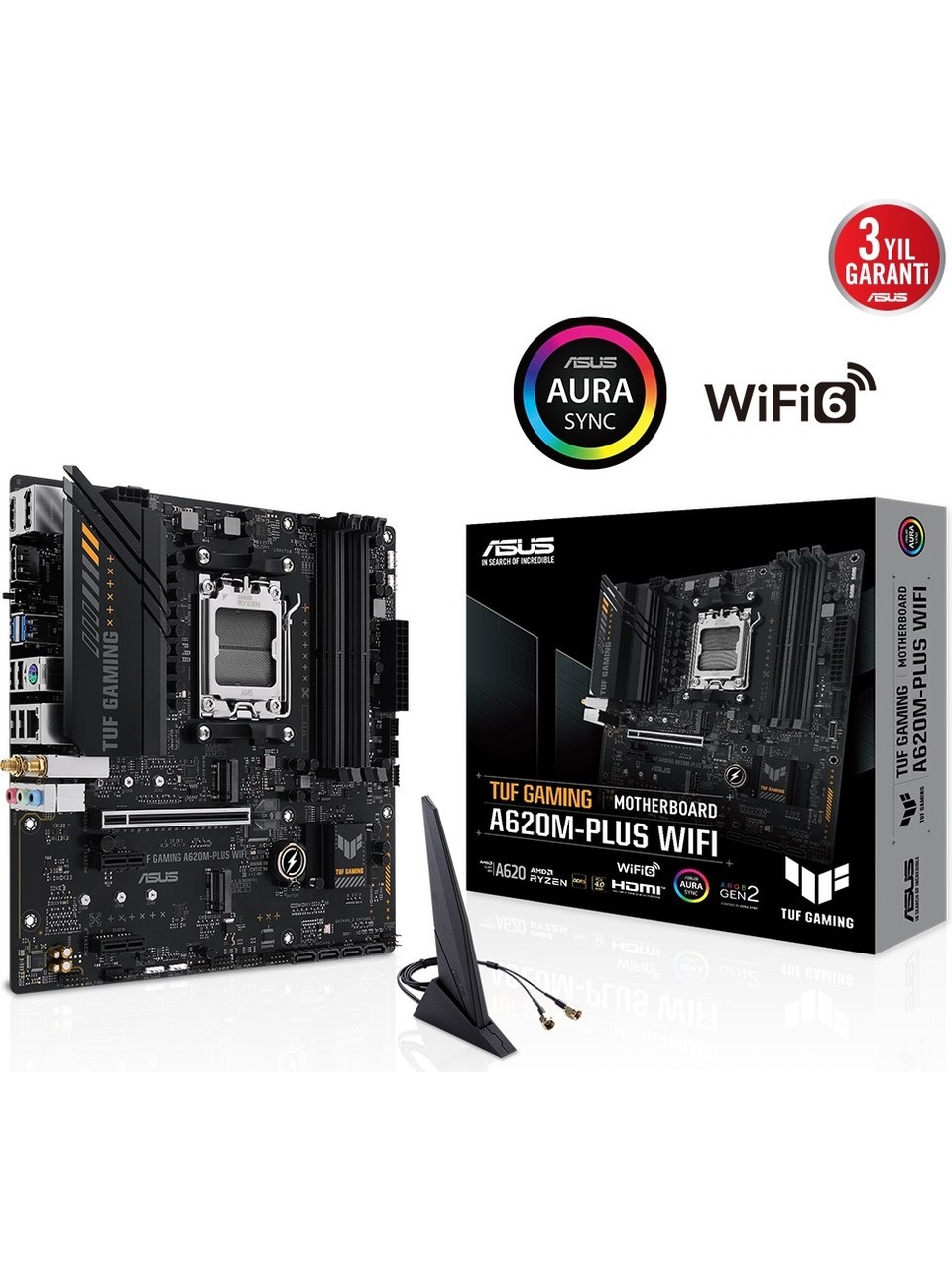 ASUS TUF GAMING A620AM-PLUS WIFI A620 DDR5 (Vga Yok) GLan 2.5G mATX HDMI DP WIFI BT RGB AM5 AMD Anakart ürün görseli