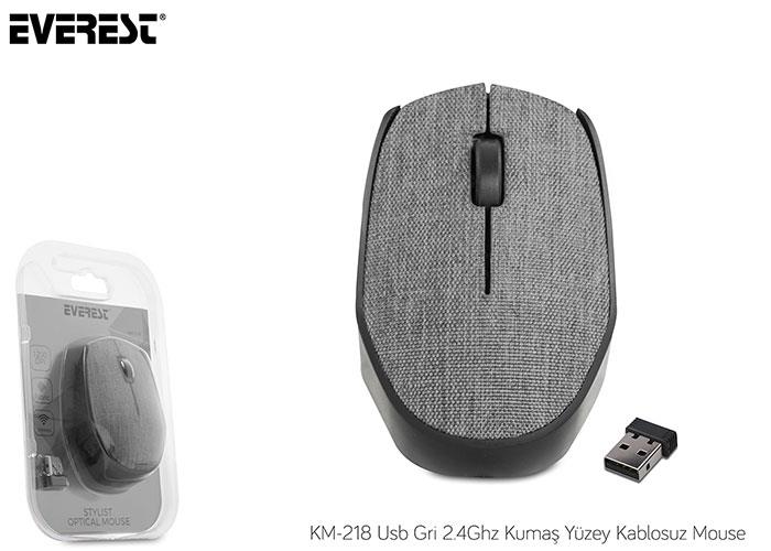 EVEREST KM-218 USB Kablosuz 2.4Ghz Gri Kumaş Yüzey Mouse
