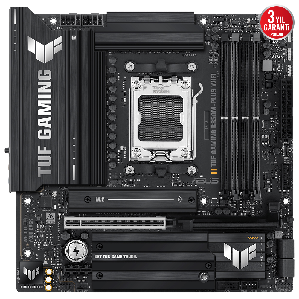 ASUS TUF GAMING B850M-PLUS WIFI B850M DDR5 (Vga Yok) GLan 2.5G mATX HD DP TYP-C M2 WF6 BT AM5 AMD Anakart