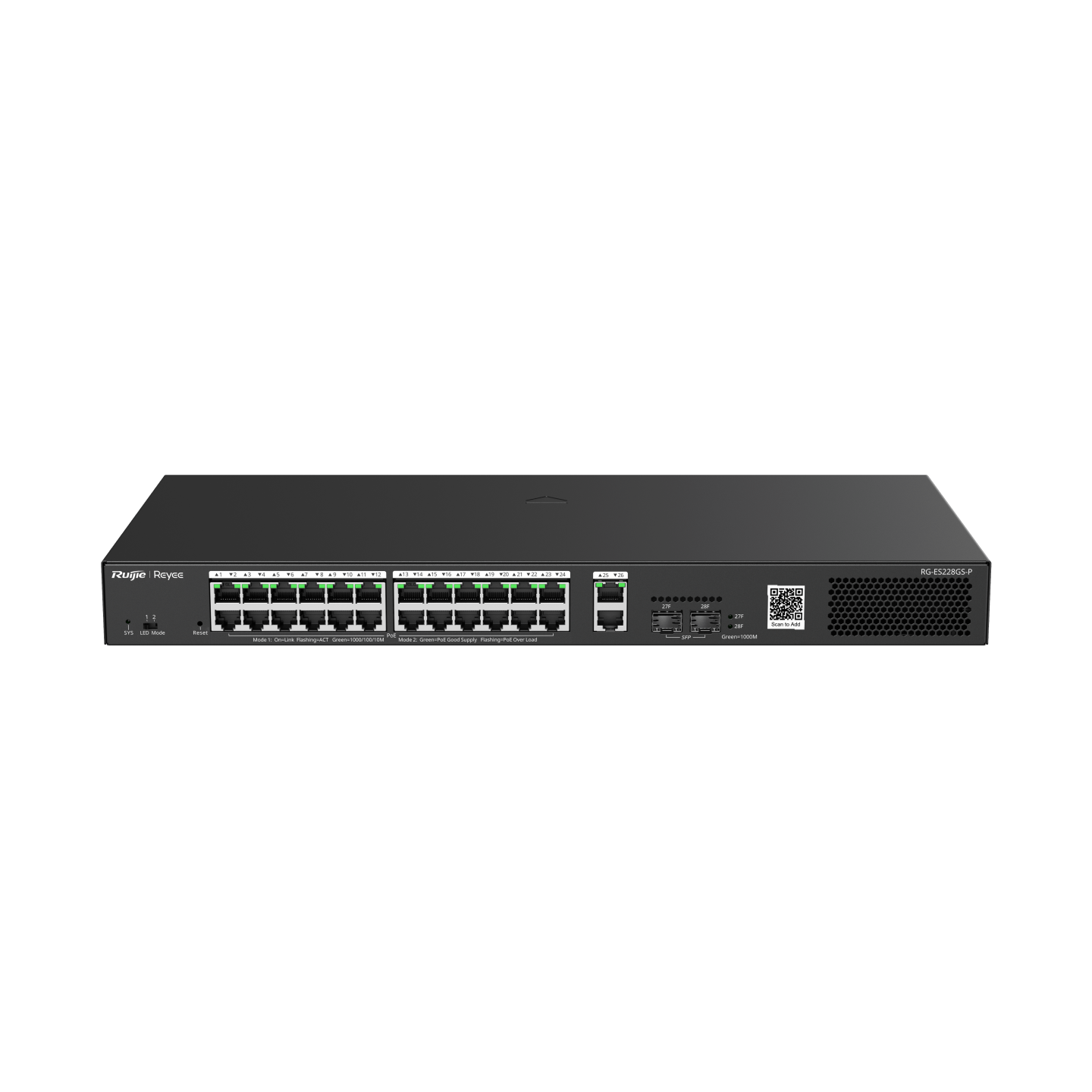 RUIJIE-REYEE RG-ES228GS-P 24 Port 10/100/1000 Yönetilebilir (L2) 2 SFP Rack mount 24 Adet Poe 370W Switch