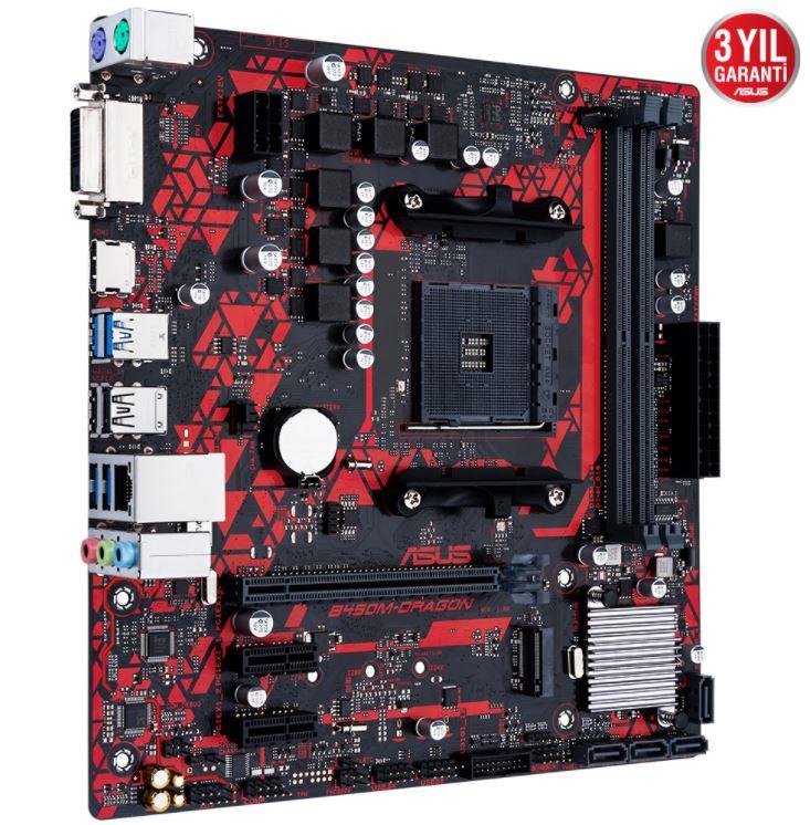 ASUS B450M-DRAGON B450 DDR4 (Vga Yok) GLan mATX DVI USB3.1 HDMI M2 AM4 AMD Anakart