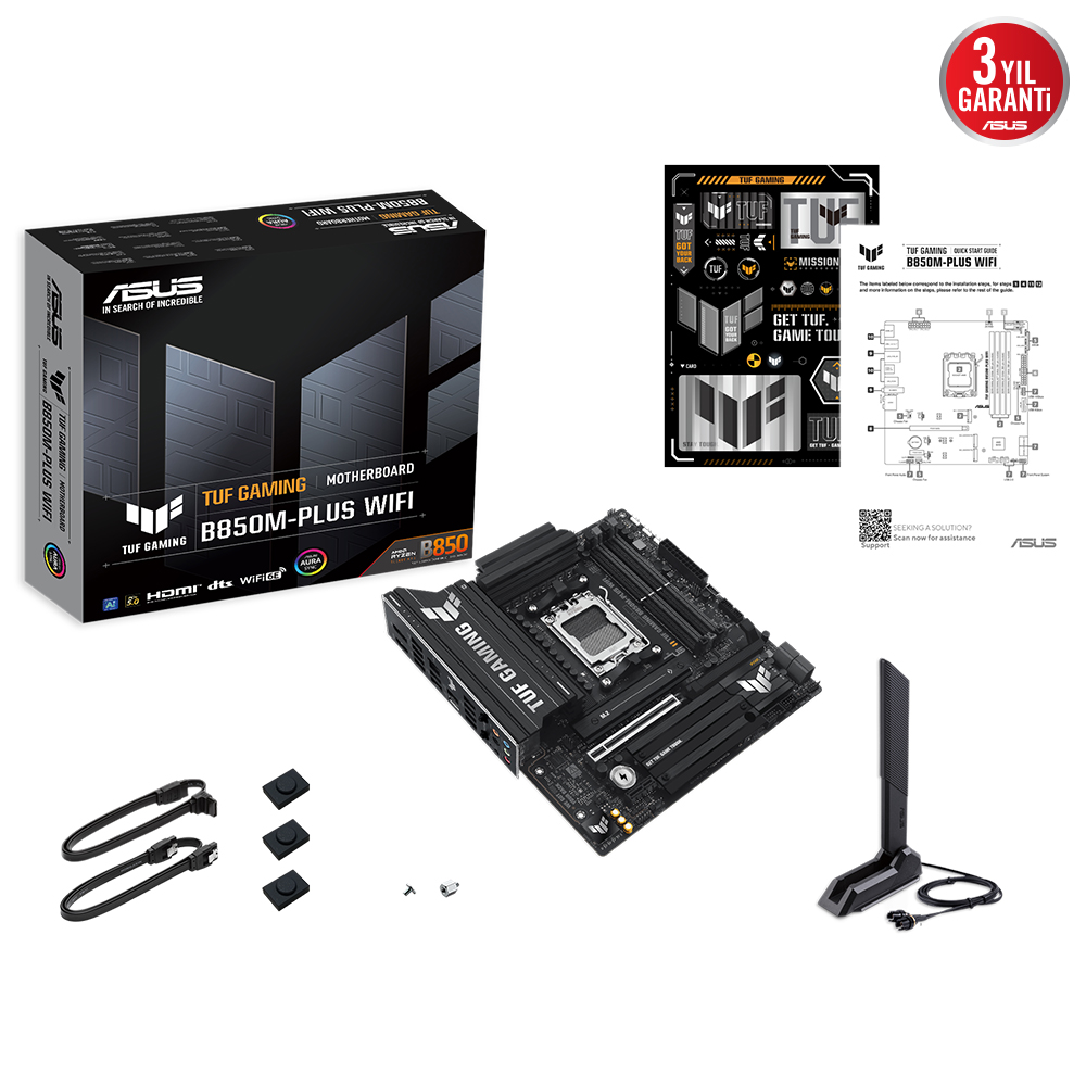 ASUS TUF GAMING B850M-PLUS WIFI B850M DDR5 (Vga Yok) GLan 2.5G mATX HD DP TYP-C M2 WF6 BT AM5 AMD Anakart