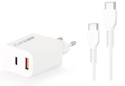 COMPAXE CTA-350 TI 35W 5V TYPE C TO TYPE C 3A ADAPTÖR Beyaz KABLOLU SET