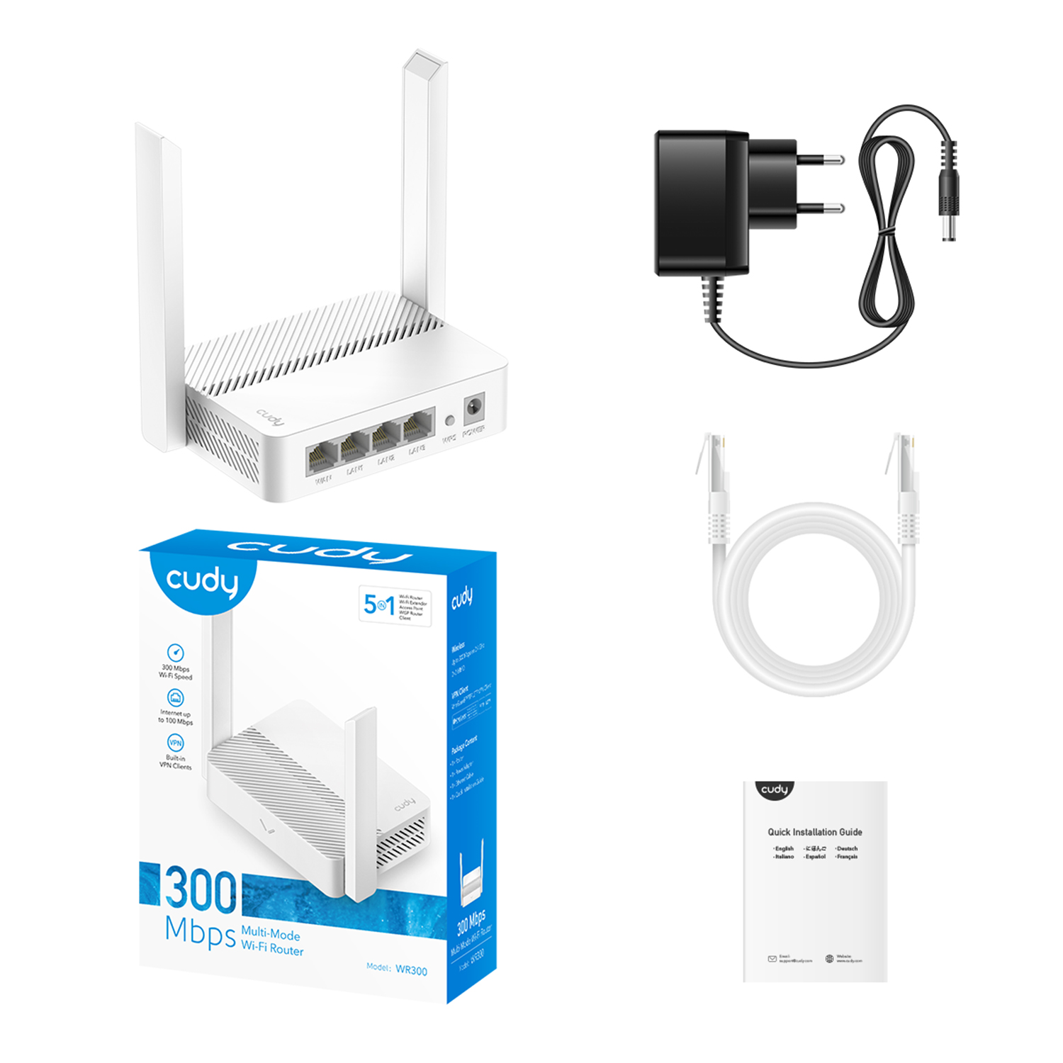 CUDY WR300 4 Port 10/100Mbps 300mbps 2 Anten Masaüstü Wi-Fi Router