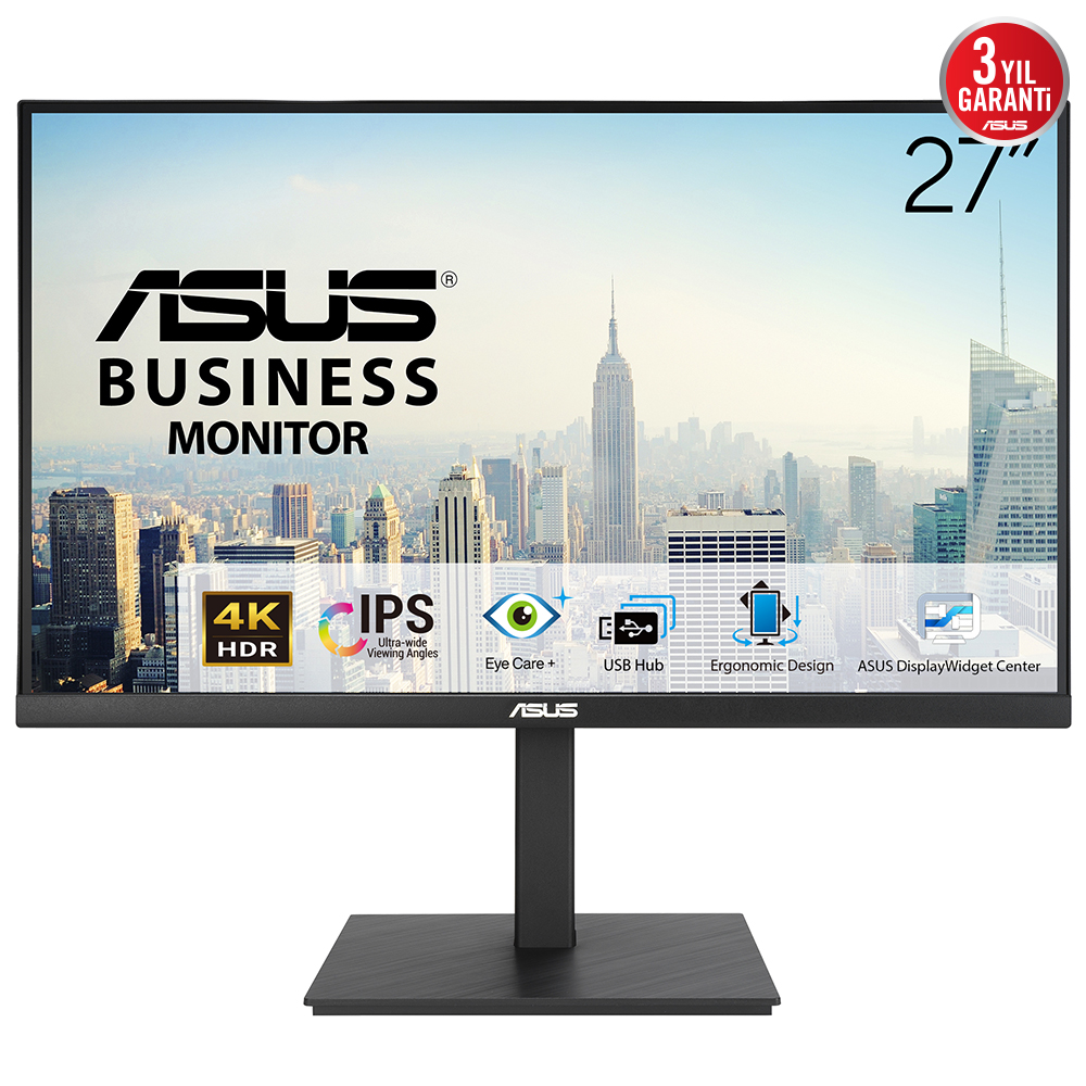 ASUS VA27UQSB Business 27" LED IPS 5ms 60Hz 3840x2160 UHD 4K 2x HDMI DP 4x USB Multimedya (Vesa) HDR-10 Pivot Siyah Moni
