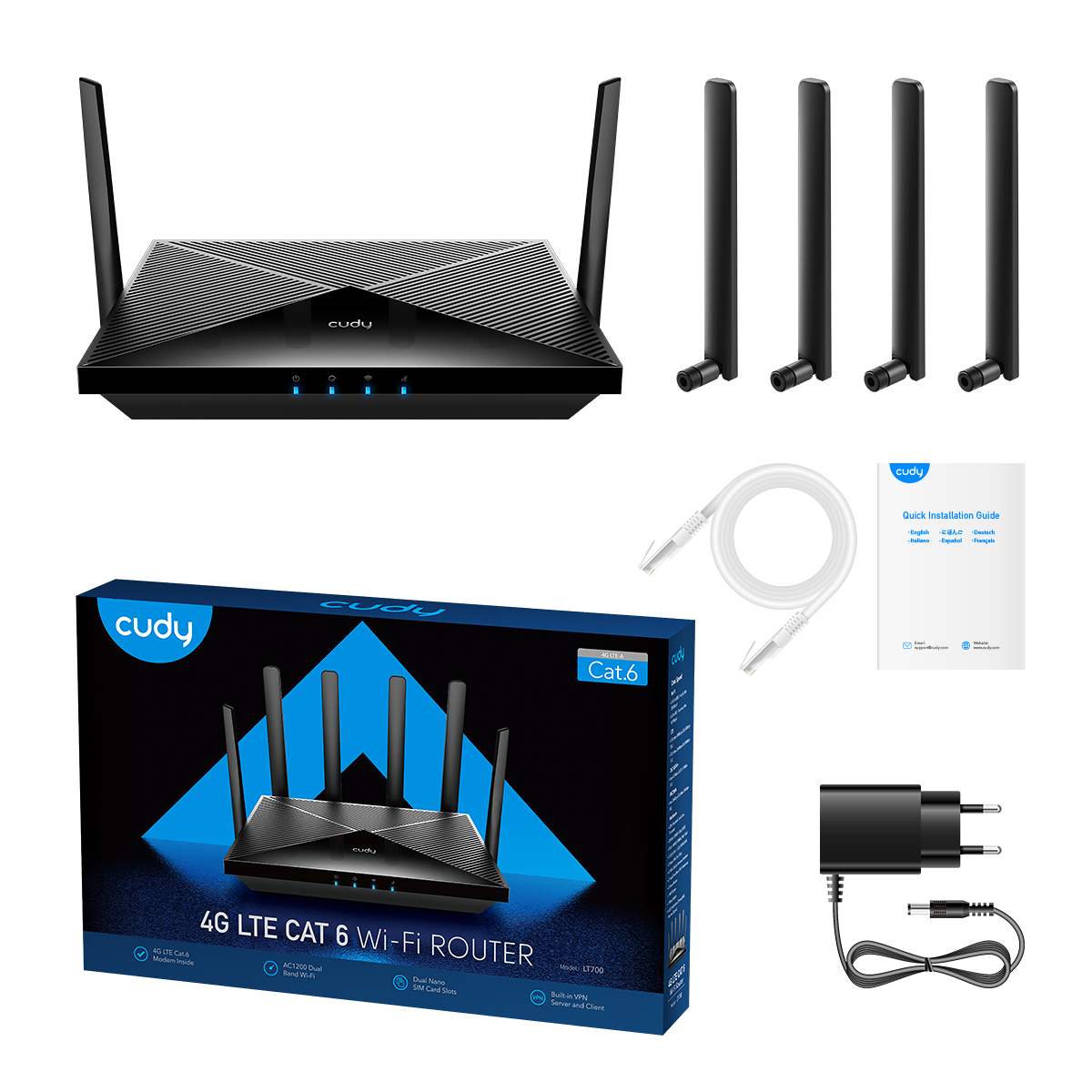 CUDY LT700_EU 4 Port 10/100/1000Mbps AC1200 6 Anten Masaüstü 4G Router