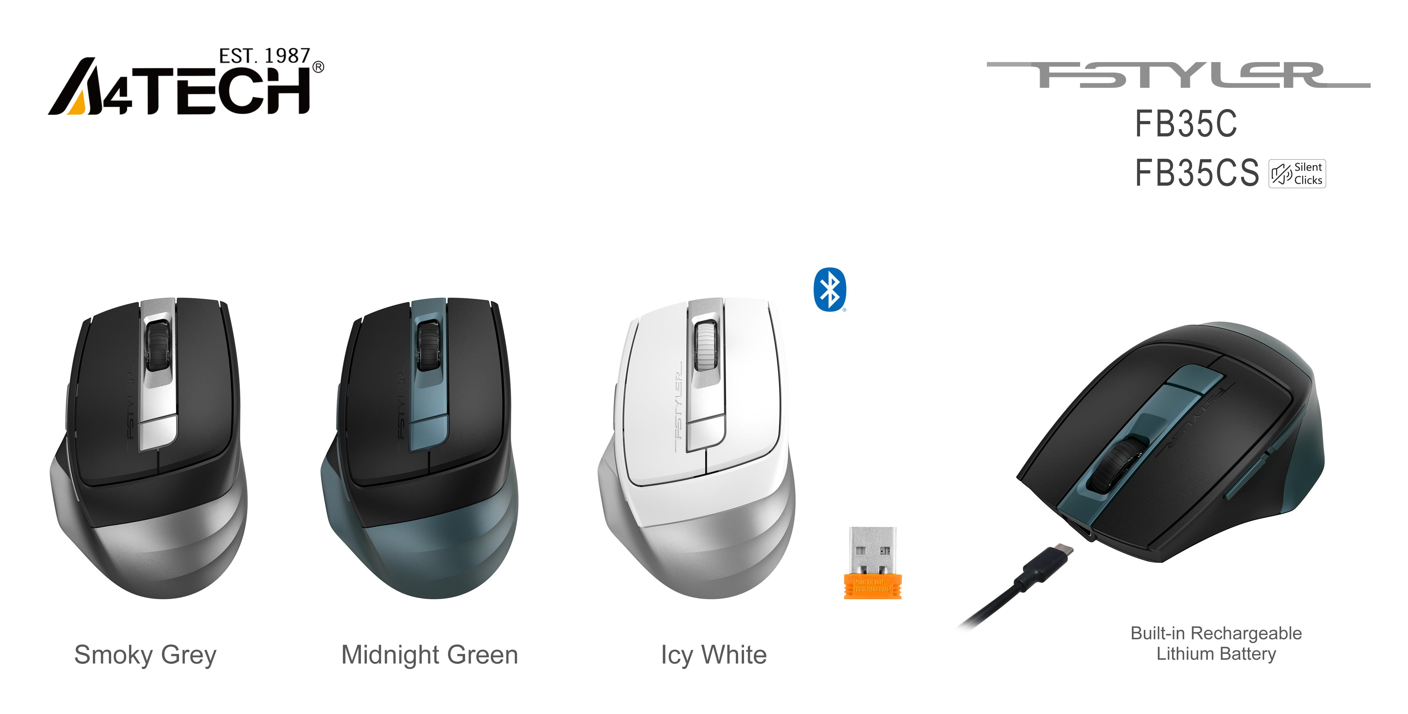 A4 TECH FB35C Bluetooth Kablosuz 2.4Ghz Beyaz Şarjlı Mouse - Gaziantep