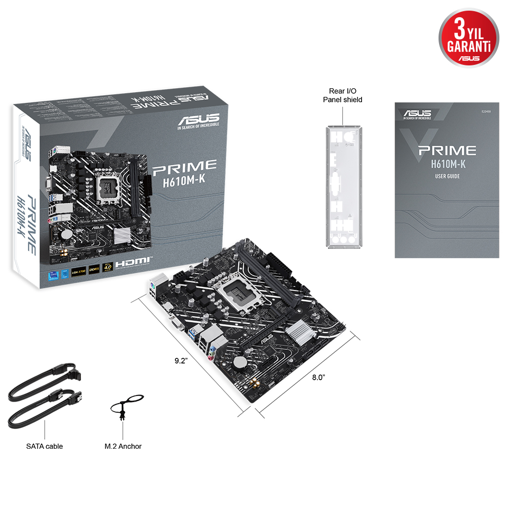 ASUS PRIME H610M-K H610 DDR5 Vga GLan mATX HDMI M2 USB3 RGB 1700p Anakart