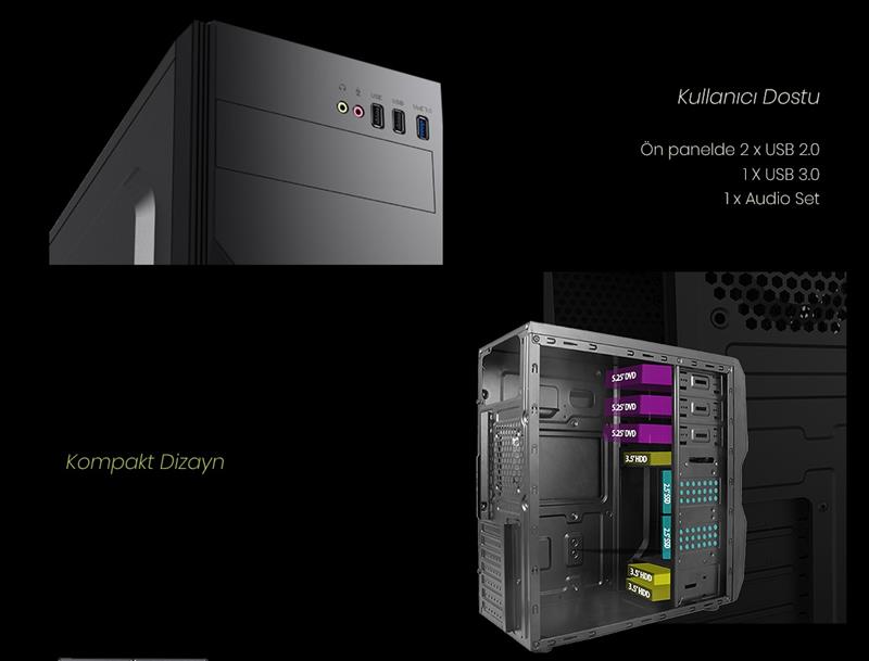 VENTO TA-K61 350W Siyah-Gri Mid Tower ATX Kasa