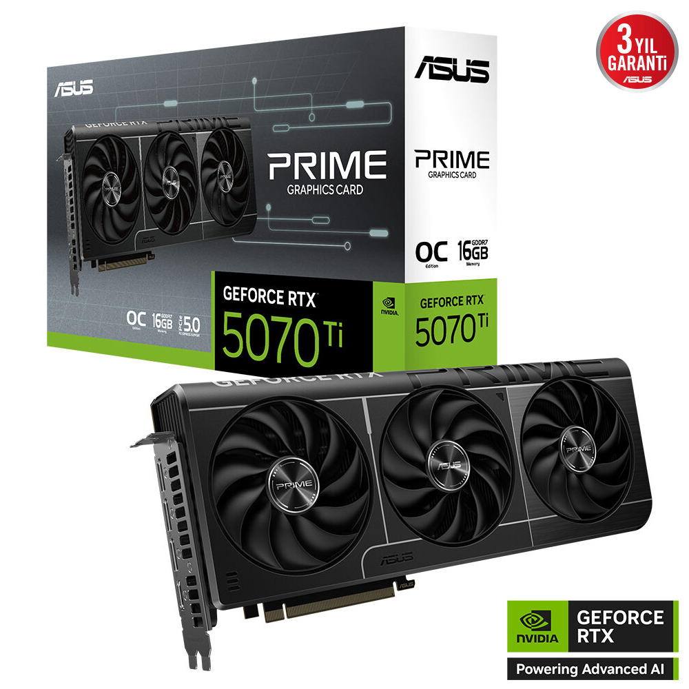 ASUS PRIME-RTX5070TI-O16G 16GB Geforce RTX5070Ti GDDR7 256bit 2xHDMI 3xDP 16x Ekran Kartı (ARGB)
