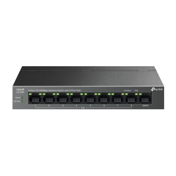 TP-LINK LS109P 9 Port Mbit 8 Port PoE+ 63W 1xMbit Uplink Desktop Yönetilemez Çelik Kasa Switch