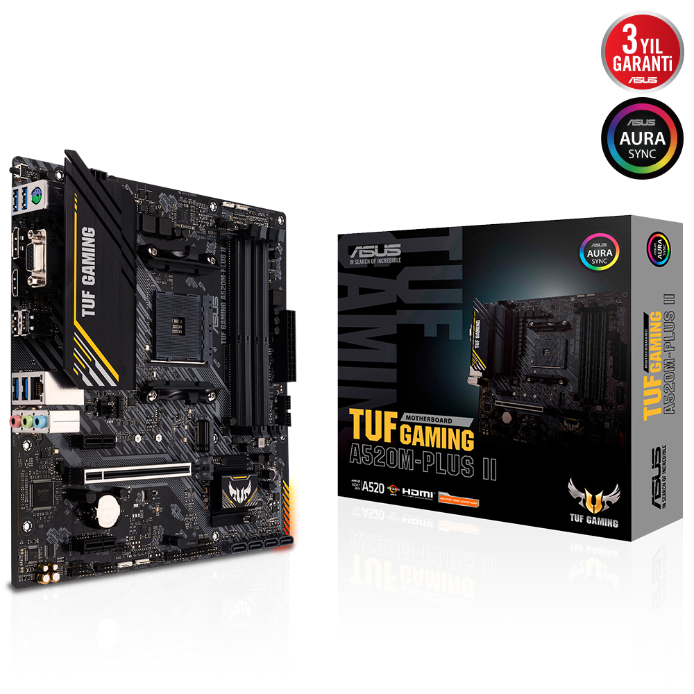 ASUS TUF GAMING A520M-PLUS II A520 DDR4 Vga GLan mATX HDMI DVI M2 USB3 AM4 AMD Anakart