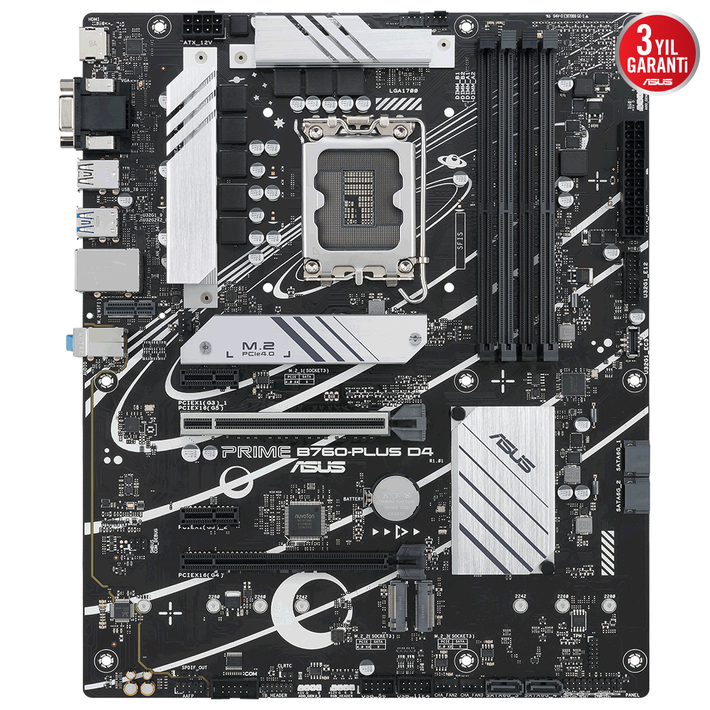 ASUS PRIME B760-PLUS D4 B760 DDR4 Vga GLan 2.5G ATX HD DP USB3 M2 RGB 1700p Anakart