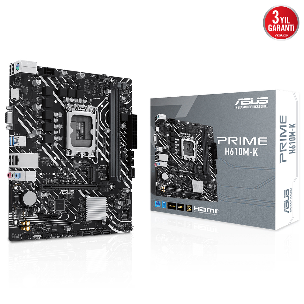 ASUS PRIME H610M-K H610 DDR5 Vga GLan mATX HDMI M2 USB3 RGB 1700p Anakart