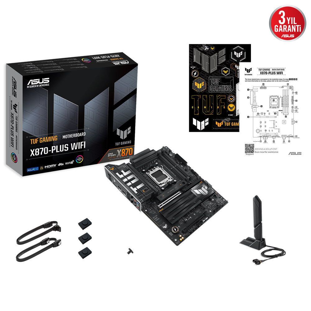 ASUS TUF GAMING X870-PLUS WIFI X870 DDR5 (Vga Yok) GLan 2.5G ATX HD DP WIFI7 BT RGB M2 AM5 AMD Anakart