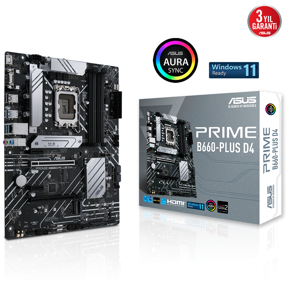 ASUS PRIME B660-PLUS D4 B660 DDR4 (Vga Yok) GLan 2.5G ATX HDMI DP USB3 TYPE-C M2 RGB 1700p Anakart