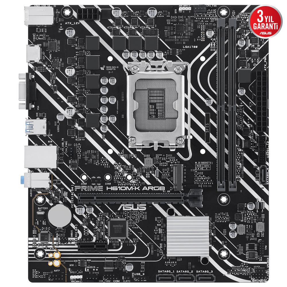 ASUS PRIME H610M-K ARGB H610 DDR5 Vga GLan mATX HD US32 M2 1700p Anakart