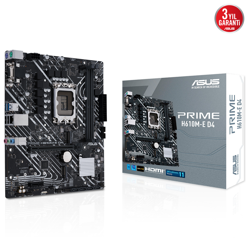 ASUS PRIME H610M-E D4 H610 DDR4 Vga GLan mATX HDMI DP USB3 M2 RGB 1700p Anakart