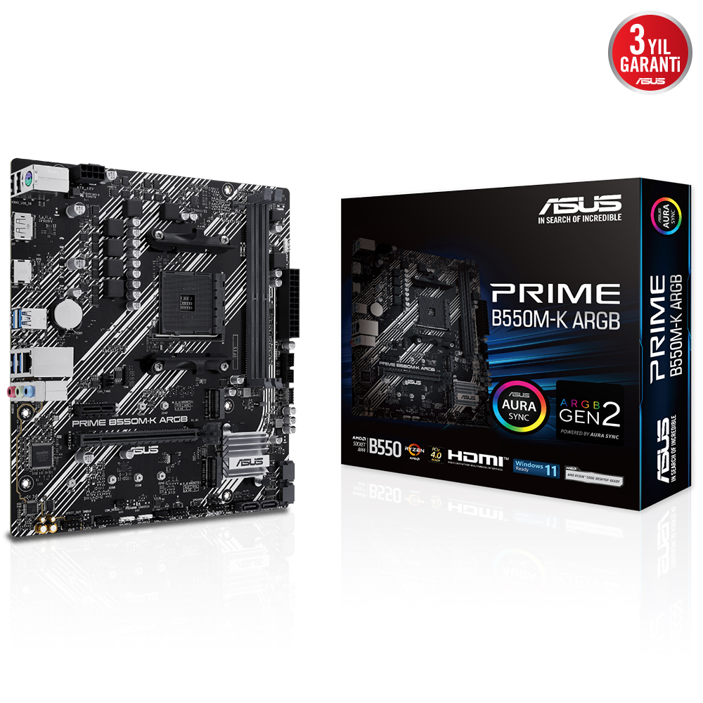 ASUS PRIME B550M-K ARGB B550 DDR4 (Vga Yok) GLan mATX HD DP US3 M2 AM4 AMD Anakart