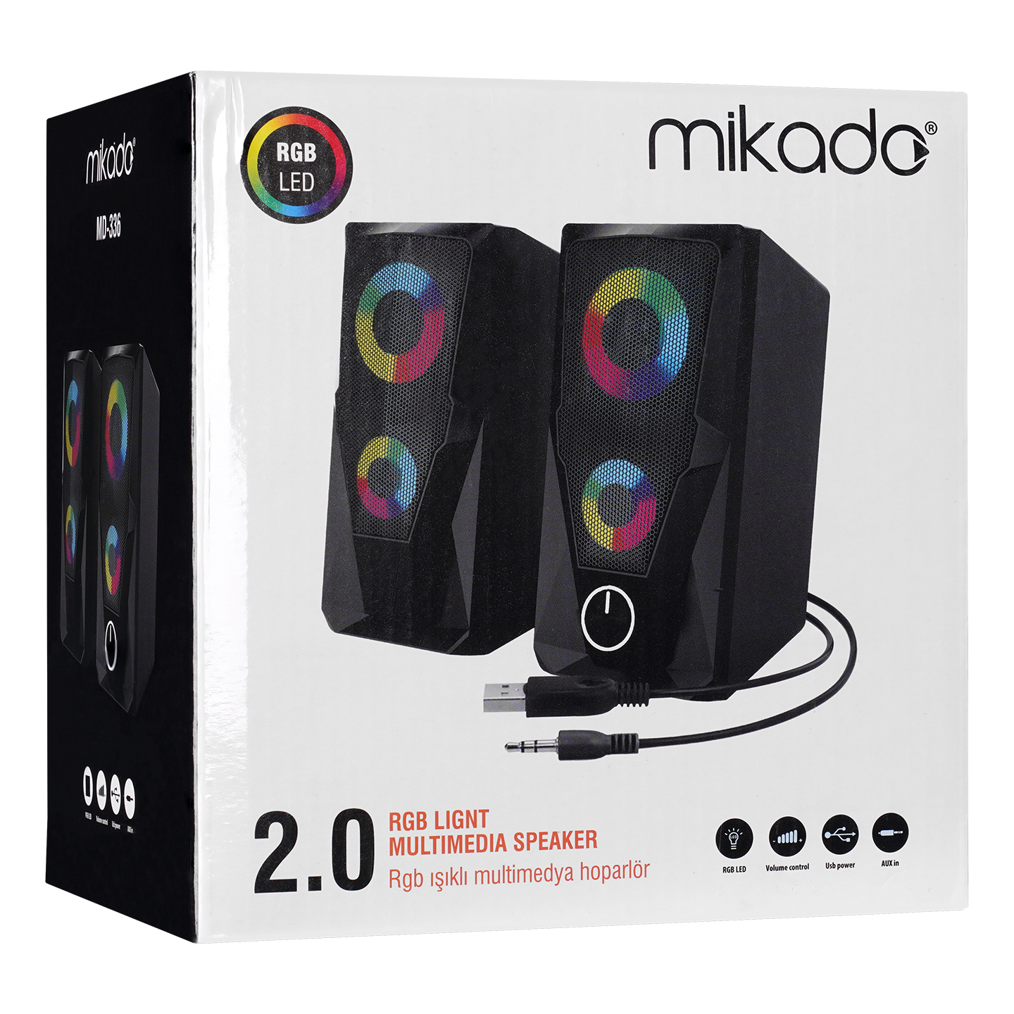 MIKADO MD-336 2.0 6W Siyah RGB Ledli Hoparlör