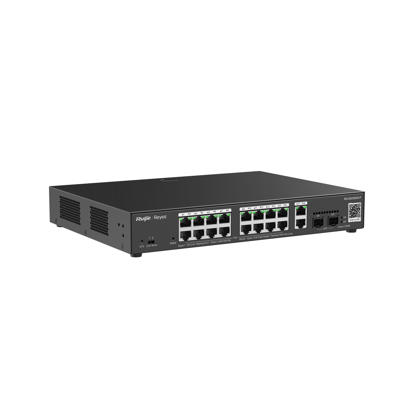 RUIJIE-REYEE RG-ES220GS-P 16 Port 10/100/1000 Yönetilebilir (L2) 2 SFP Rack mount 16 PORT POE 250W Switch