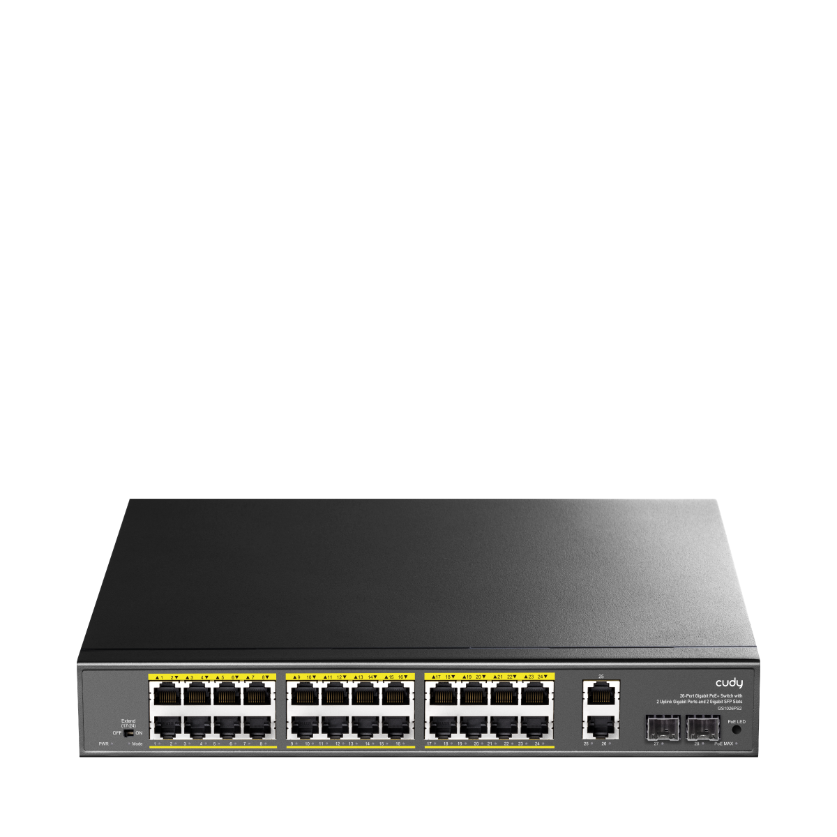 CUDY GS1026PS2 24 Port 10/100/1000 Yönetilemez +2 Port Gb. 2 SFP (1GB) Rack mount (24 Port Poe+) 300W Switch