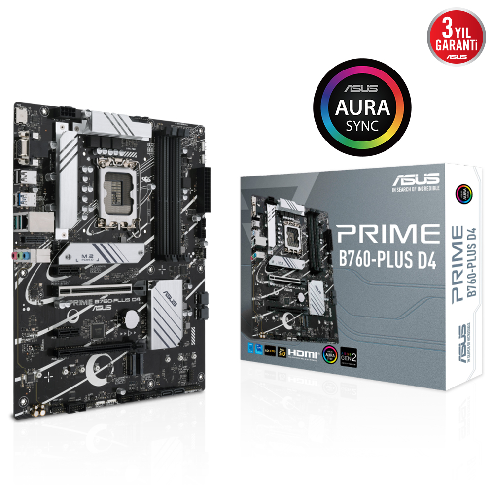 ASUS PRIME B760-PLUS D4 B760 DDR4 Vga GLan 2.5G ATX HD DP USB3 M2 RGB 1700p Anakart