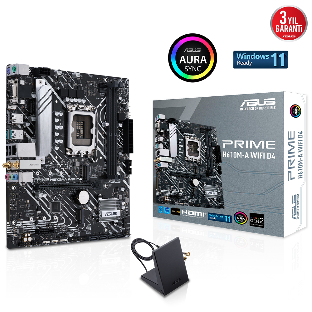 ASUS PRIME H610M-A WIFI D4 H610 DDR4 Vga GLan mATX HDMI DP USB3 WIFI M2 BT 1700p Anakart