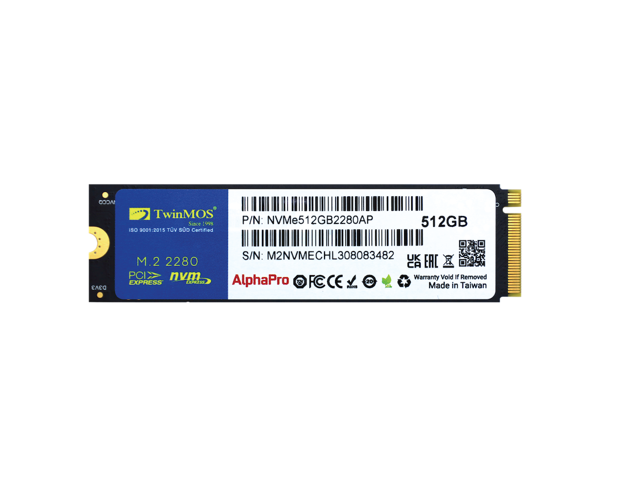 TWINMOS NVMe512GB2280AP AlphaPro M.2 512GB (3600/3250MB/s) PCIe + NVMe (3D NAND) SSD Disk (22x80MM)