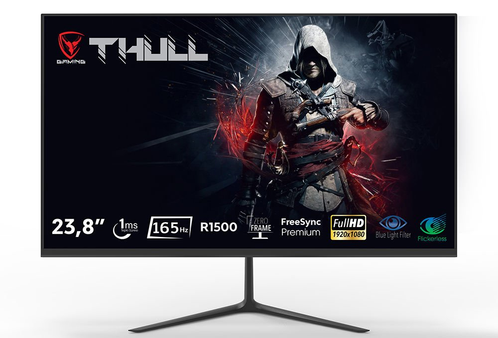 THULL TG-238F Gaming 23.8" LED 1ms 165Hz 1920x1080 FullHD VGA HDMI DP (Vesa) Fre Pre, HDR300, Over Siyah Monitör