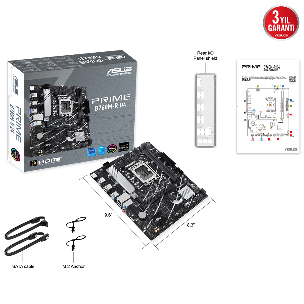 ASUS PRIME B760M-R D4 B760 DDR4 (Vga Yok) GLan 2.5G mATX HD USB3 M2 1700p Anakart