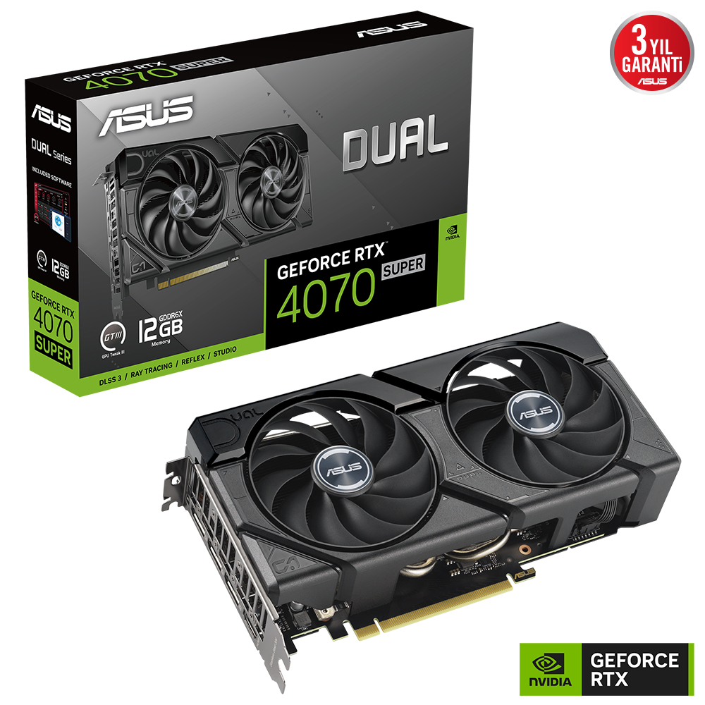 ASUS DUAL-RTX4070S-12G-EVO SUPER 12GB Geforce RTX4070S GDDR6X 192bit HDMI 3xDP 16x Ekran Kartı