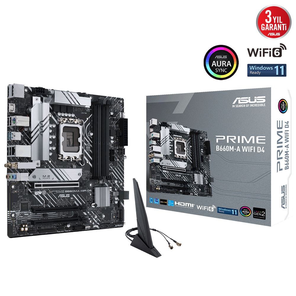 ASUS PRIME B660M-A WIFI D4 B660 DDR4 (Vga Yok) GLan mATX HD DP WI6 RGB Type-C M2 1700p Anakart