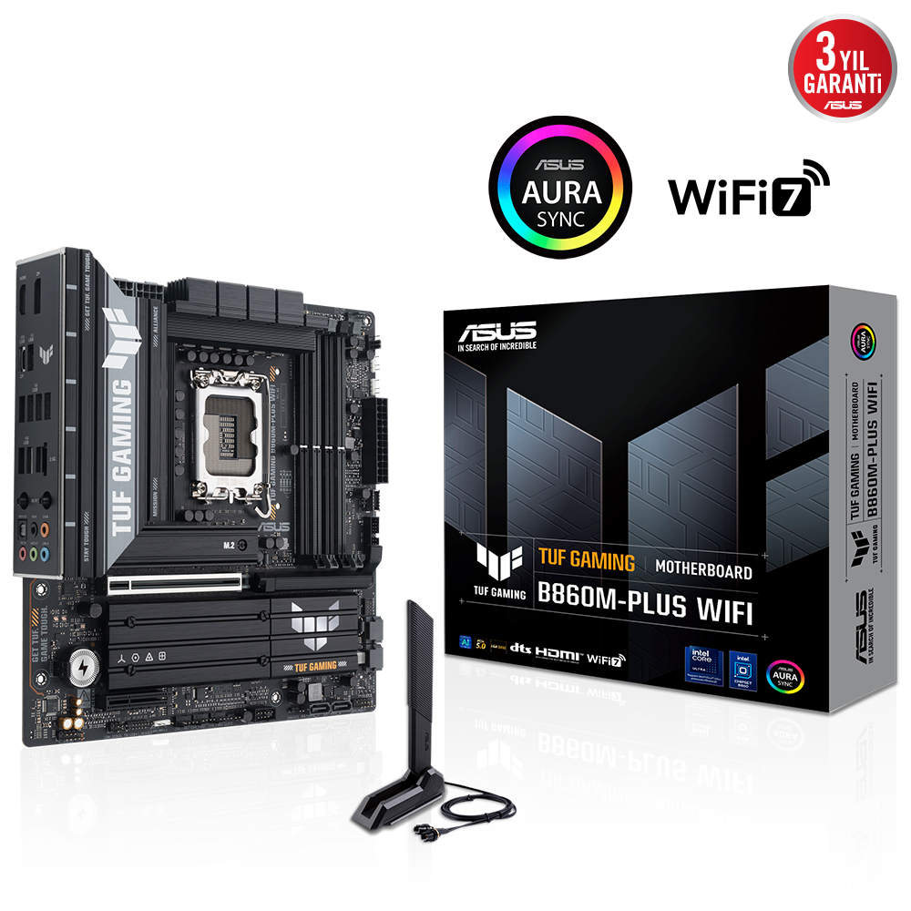 ASUS TUF GAMING B860M-PLUS WIFI B860 DDR5 (Vga Yok) GLan 2.5G mATX HD DP TYP-C WF7 BT M2 1851p Anakart