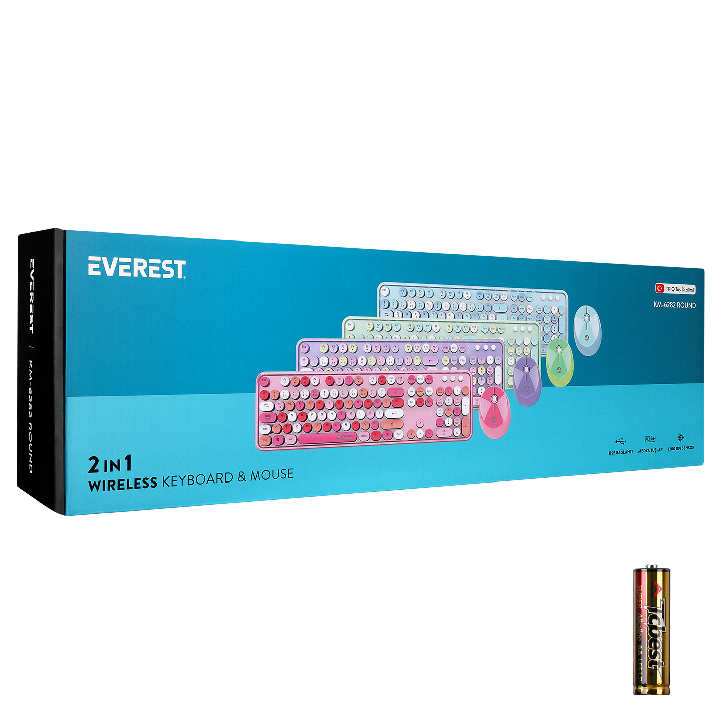 EVEREST ROUND KM-6282 Q Türkçe Kablosuz Multimedya Mor Klavye+ Mouse