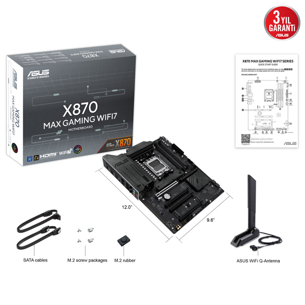 ASUS X870 MAX GAMING WIFI7 X870 DDR5 (Vga Yok) GLan 2.5G ATX HD DP WIFI7 BT M2 AM5 AMD Anakart