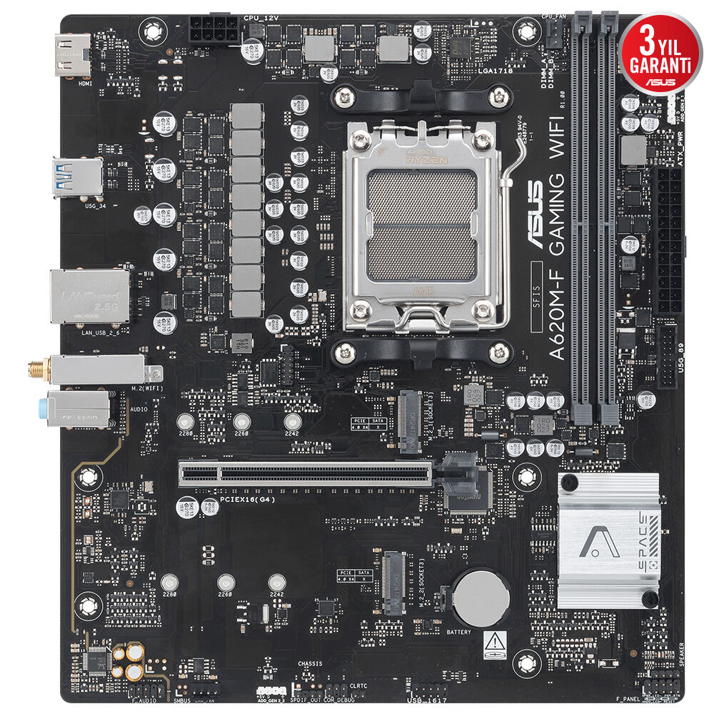 ASUS A620M-F GAMING WIFI A620 DDR5 (Vga Yok) GLan 2.5G ATX HDMI WIFI6 BT AM5 AMD Anakart