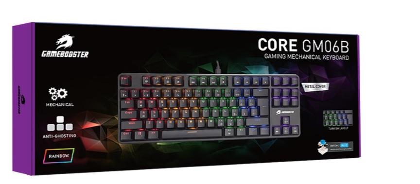 GAMEBOOSTER GB-GM06B Q USB Core Rainbow Aydınlatmalı Siyah 88 Tuş Mekanik Oyun Klavyesi