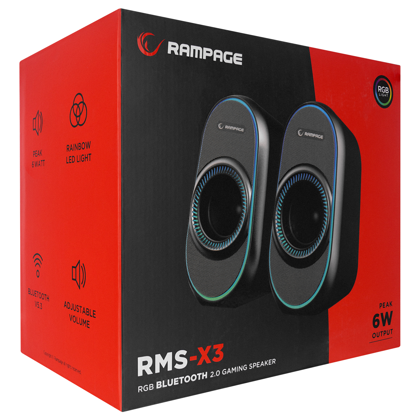 RAMPAGE RMS-X3 Bluetooth 2x3W Siyah RGB Işıklı Gaming Hoparlör
