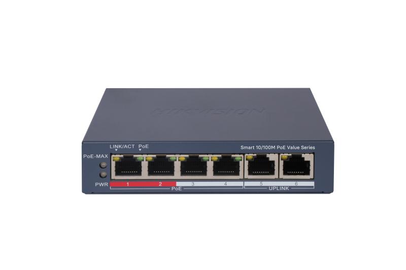 HIKVISION DS-3E1106P-EI/M 4+2 10/100 Yönetilebilir 4 Port Poe 45W Metal Kasa