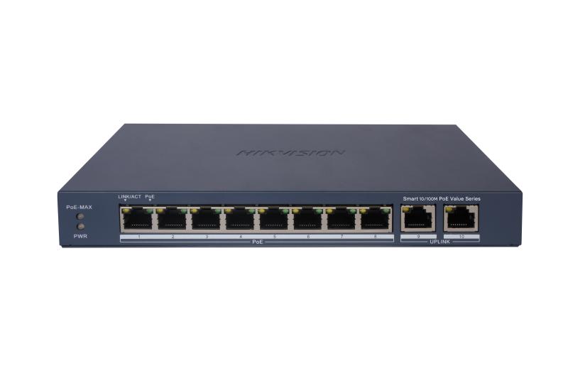 HIKVISION DS-3E1310P-EI/M 10 Port Mbit 8 Port PoE 60W 2xGbit Uplink Desktop Yönetilemez Metal Kasa Switch