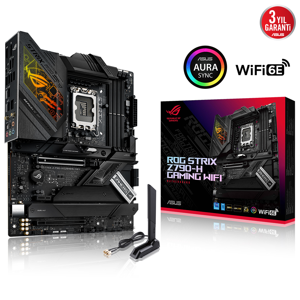 ASUS ROG STRIX Z790-H GAMING WIFI Z790 DDR5 (Vga Yok) GLan 2.5G ATX HD DP TYP-C M2 WIFI BT RGB 1700p Anakart