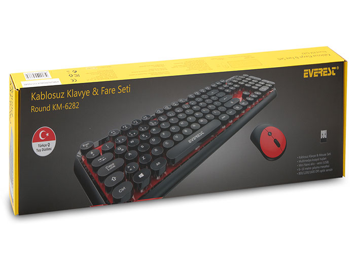 EVEREST ROUND KM-6282 Q Türkçe Kablosuz Multimedya Siyah/Kırmızı Klavye+ Mouse